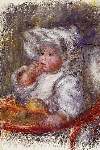 让·雷诺阿坐在椅子上(拿着饼干的孩子) Jean Renoir in a Chair (Child with a Biscuit) (c.1895)，皮耶尔·奥古斯特·雷诺阿