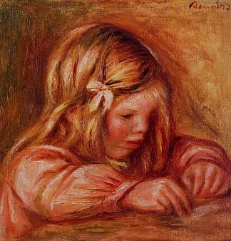 让·雷诺阿写作 Jean Renoir Writing (c.1899)，皮耶尔·奥古斯特·雷诺阿