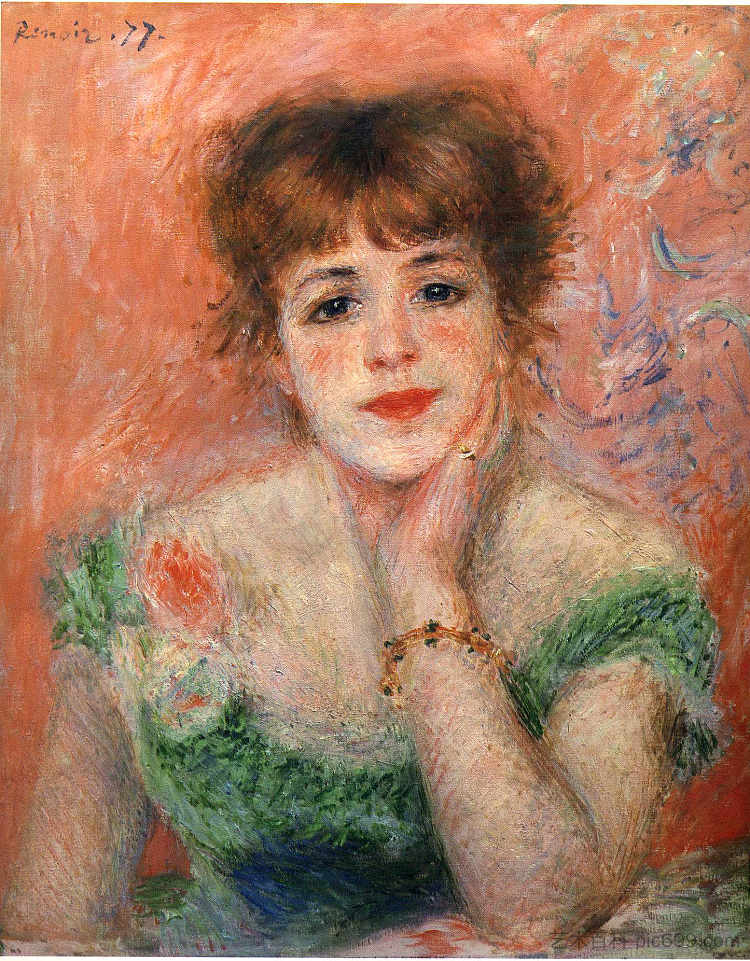 珍妮·萨玛丽穿着低领连衣裙 Jeanne Samary in a Low Necked Dress (1877),皮耶尔·奥古斯特·雷诺阿