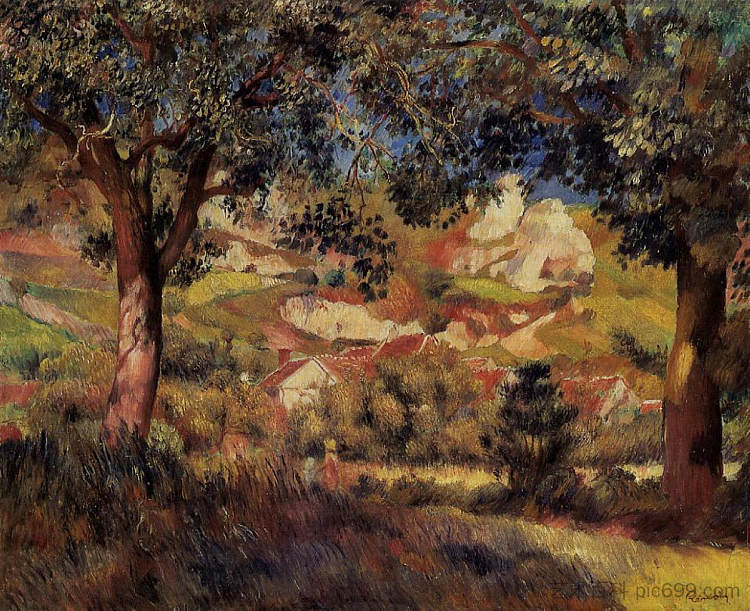 La Roche Guyon的景观 Landscape in La Roche Guyon (1887),皮耶尔·奥古斯特·雷诺阿