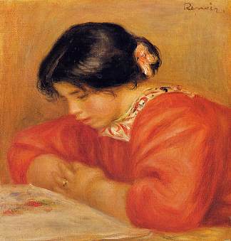 牡丹草亭阅读 Leontine Reading (1909)，皮耶尔·奥古斯特·雷诺阿