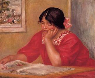 牡丹草亭阅读 Leontine Reading (1909)，皮耶尔·奥古斯特·雷诺阿