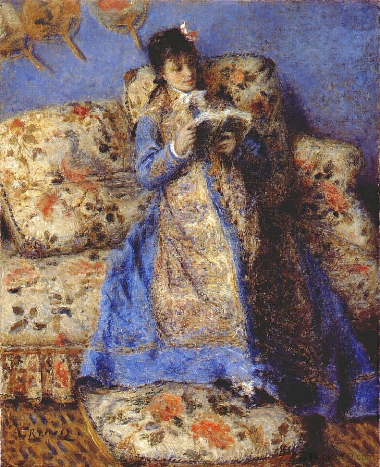 莫奈夫人阅读 Madame monet reading (c.1872)，皮耶尔·奥古斯特·雷诺阿