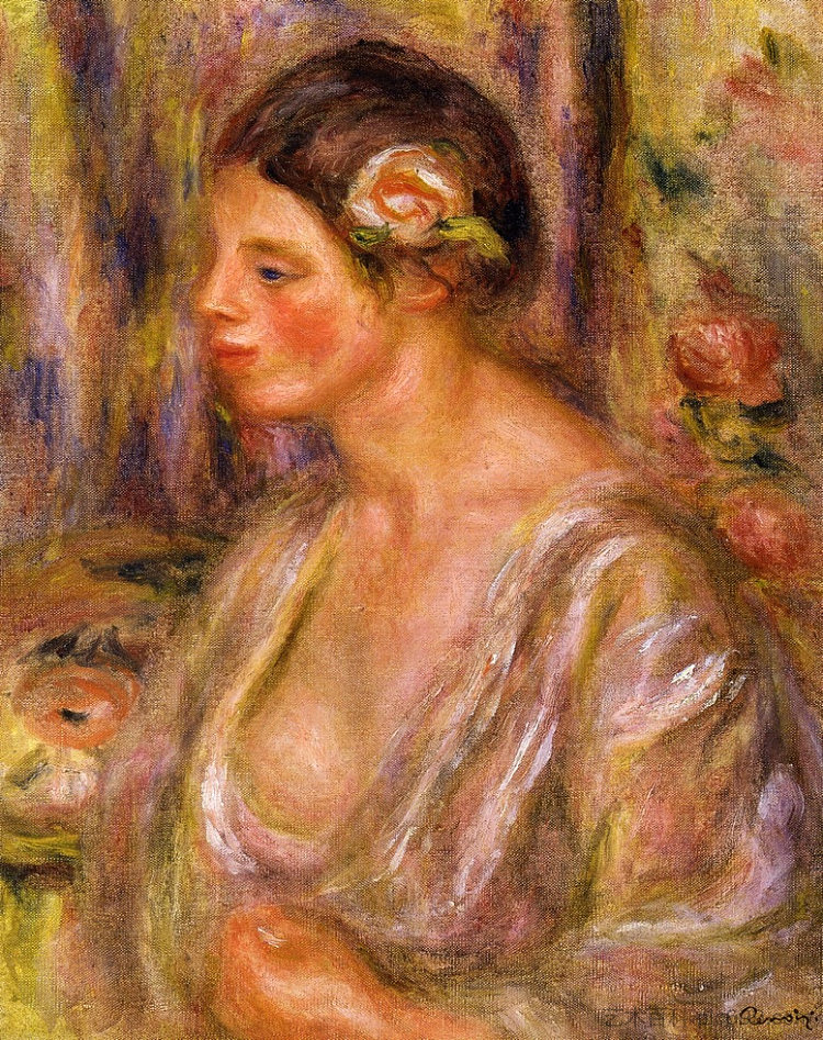 玛德琳戴着玫瑰 Madeline wearing a Rose (1916)，皮耶尔·奥古斯特·雷诺阿