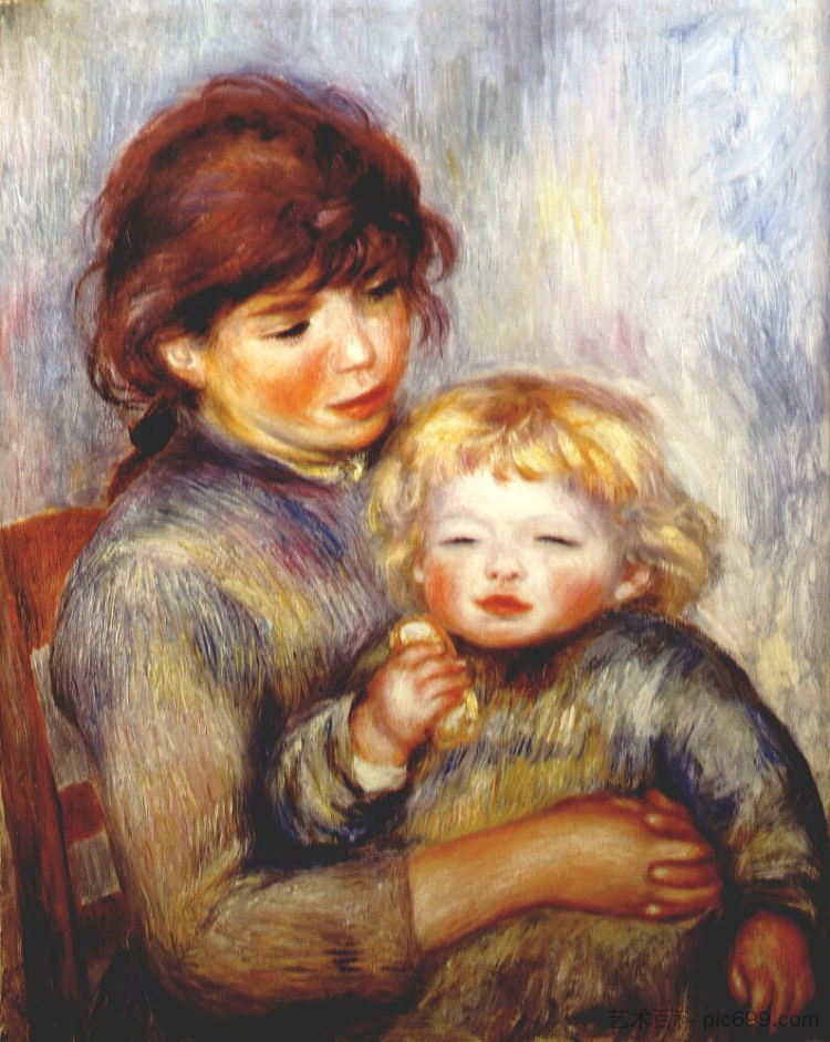 孕妇(拿着饼干的孩子) Maternity (child with a biscuit) (1887),皮耶尔·奥古斯特·雷诺阿