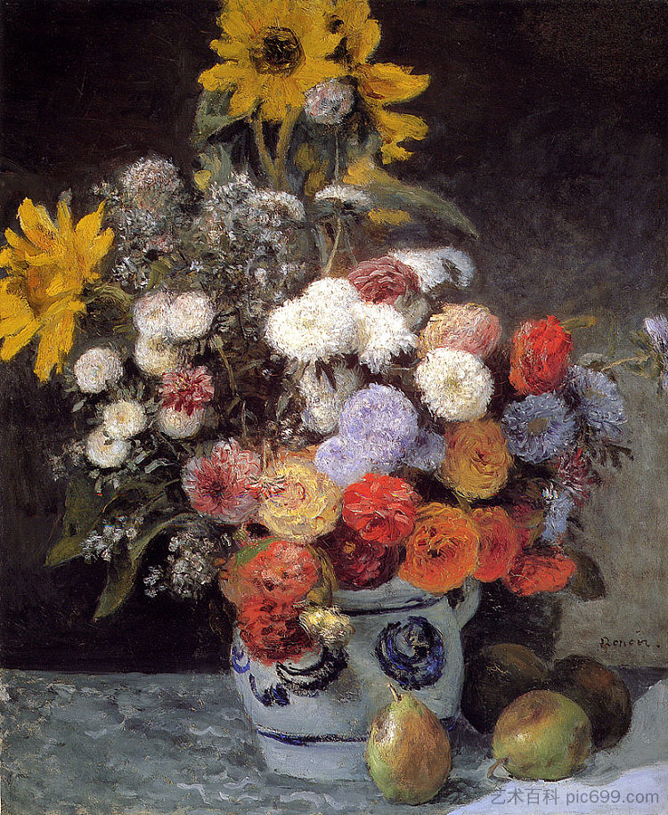 地球器盆中的混合花朵 Mixed Flowers In An Earthware Pot (1869)，皮耶尔·奥古斯特·雷诺阿