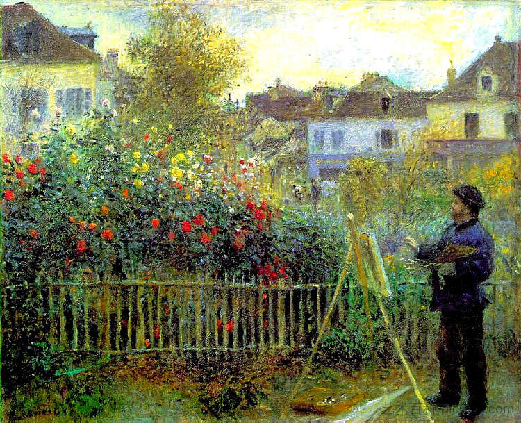 莫奈在阿让特伊花园里的画作 Monet painting in his garden at Argenteuil (1873)，皮耶尔·奥古斯特·雷诺阿