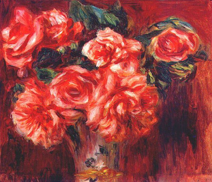 苔藓玫瑰 Moss roses (c.1890)，皮耶尔·奥古斯特·雷诺阿