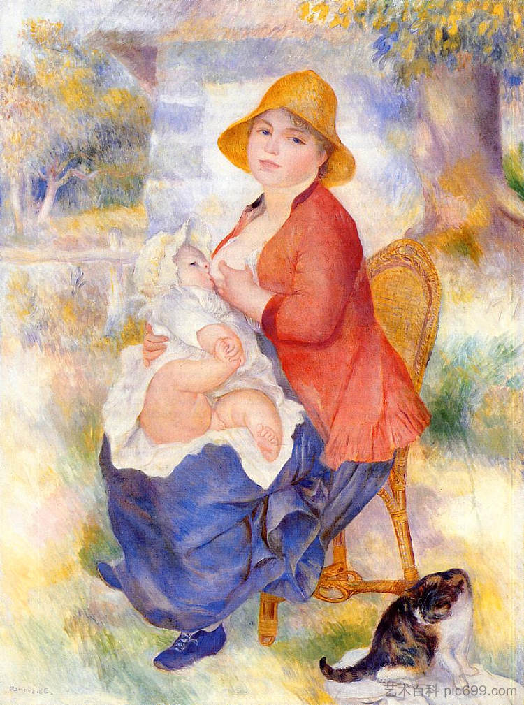 母性(母乳喂养孩子的妇女) Motherhood (Woman Breast Feeding Her Child) (1886)，皮耶尔·奥古斯特·雷诺阿