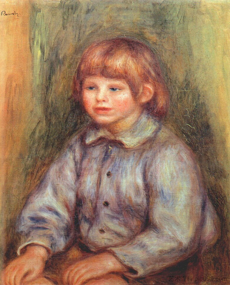 克劳德·雷诺阿的坐像 Seated Portrait of Claude Renoir (c.1908 - 1909)，皮耶尔·奥古斯特·雷诺阿