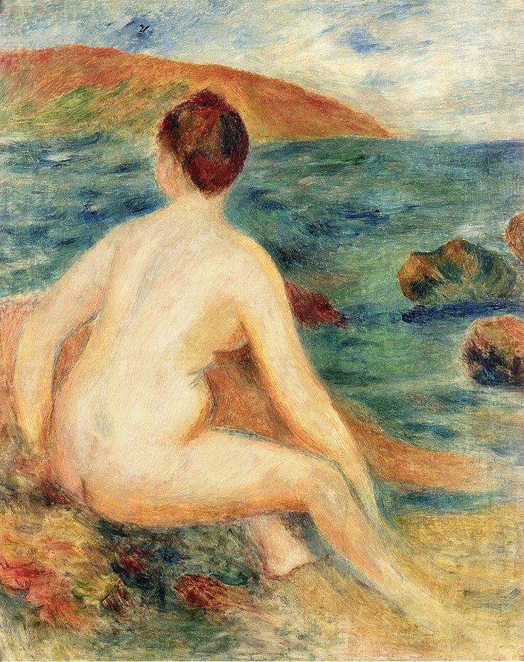 坐在海边的裸体沐浴者 Nude Bather Seated by the Sea (1882)，皮耶尔·奥古斯特·雷诺阿