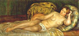 裸体躺在靠垫上 Nude reclining on cushions (1907)，皮耶尔·奥古斯特·雷诺阿