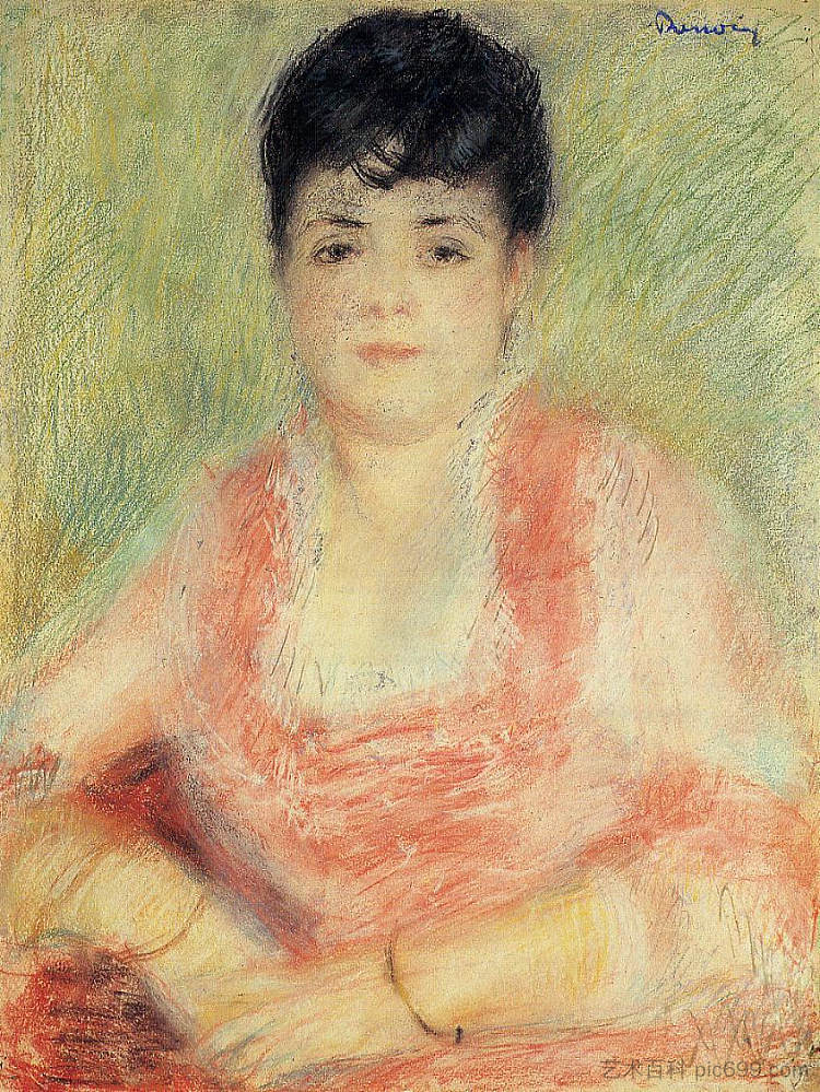 肖像在粉红色连衣裙 Portrait in a Pink Dress (c.1880)，皮耶尔·奥古斯特·雷诺阿