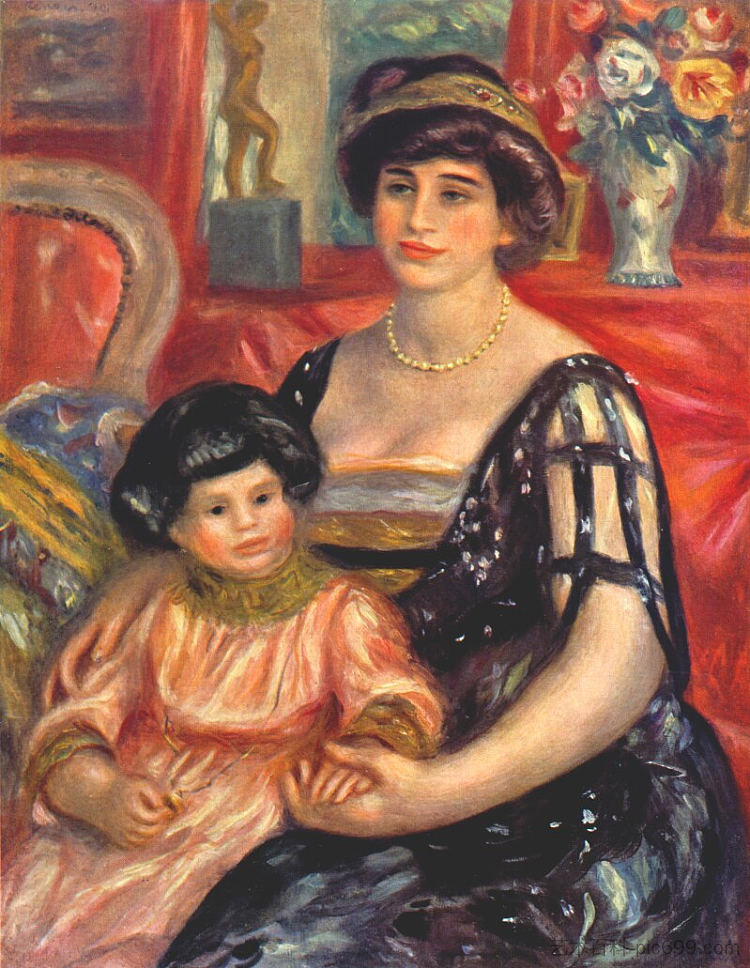 杜伯维尔夫人和她儿子亨利的画像 Portrait of Madame Duberville with Her Son Henri (1910)，皮耶尔·奥古斯特·雷诺阿