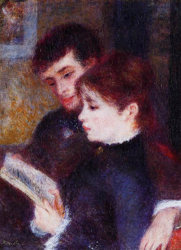 阅读夫妇（埃德蒙·雷诺阿和玛格丽特·勒格朗） Reading Couple (Edmond Renoir and Marguerite Legrand) (1877)，皮耶尔·奥古斯特·雷诺阿