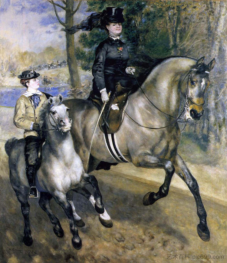 骑在布洛涅森林（亨丽埃特·达拉斯夫人或骑马） Riding in the Bois de Boulogne (Madame Henriette Darras or The Ride) (1873)，皮耶尔·奥古斯特·雷诺阿