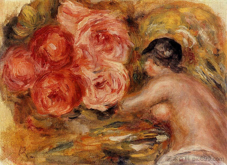 玫瑰和加布里埃尔的研究 Roses and Study of Gabrielle (1915),皮耶尔·奥古斯特·雷诺阿