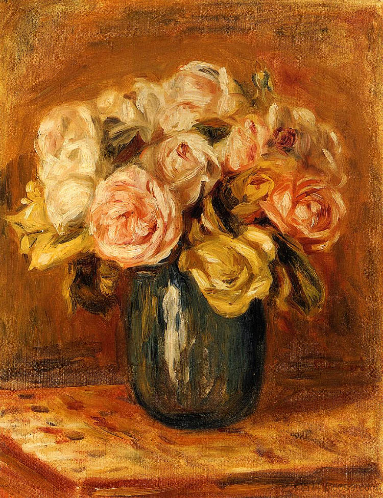 蓝色花瓶里的玫瑰 Roses in a Blue Vase (c.1906)，皮耶尔·奥古斯特·雷诺阿