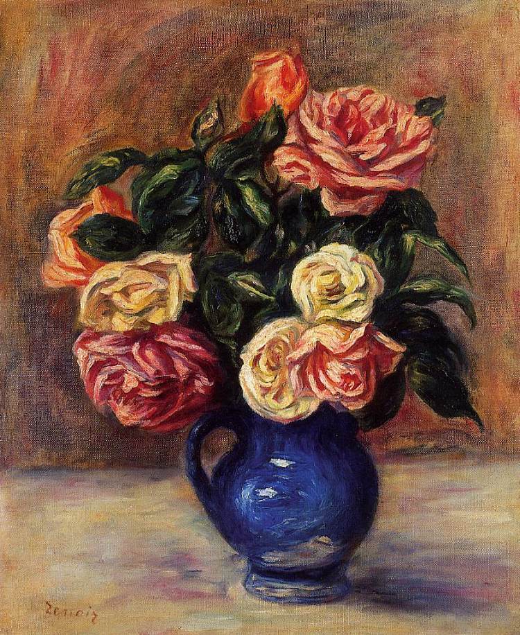 蓝色花瓶里的玫瑰 Roses in a Blue Vase (c.1900)，皮耶尔·奥古斯特·雷诺阿
