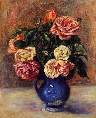 蓝色花瓶里的玫瑰 Roses in a Blue Vase (c.1900)，皮耶尔·奥古斯特·雷诺阿