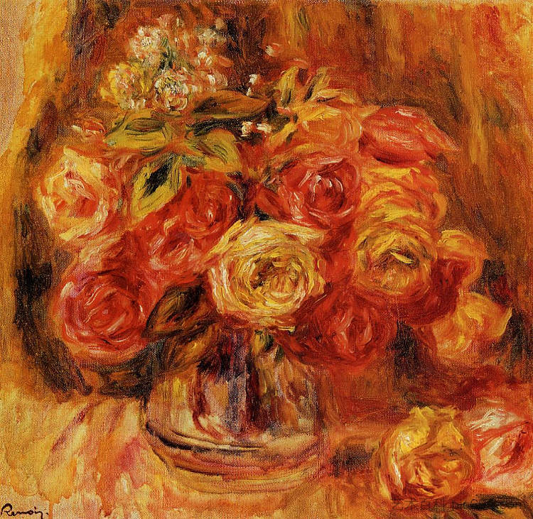 花瓶里的玫瑰 Roses in a Vase (c.1911 - 1912)，皮耶尔·奥古斯特·雷诺阿