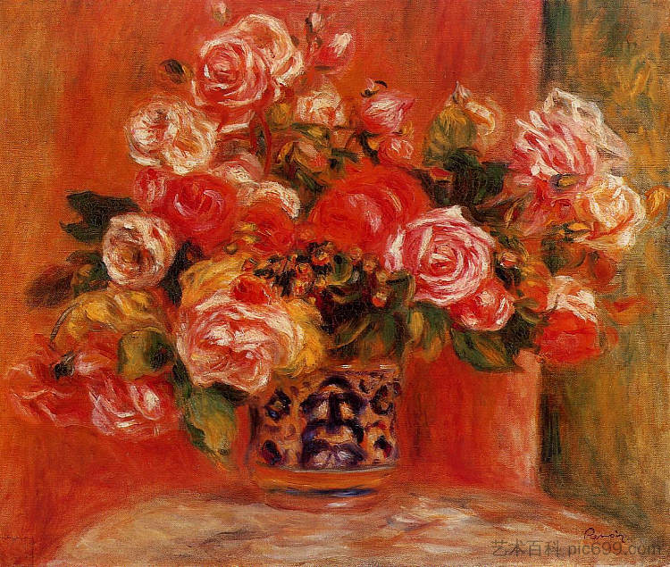 花瓶里的玫瑰 Roses in a Vase (1914)，皮耶尔·奥古斯特·雷诺阿