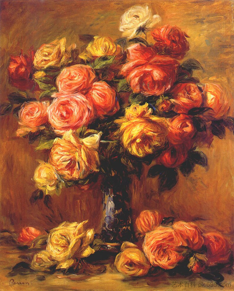 花瓶里的玫瑰 Roses in a Vase (c.1910 - 1917)，皮耶尔·奥古斯特·雷诺阿