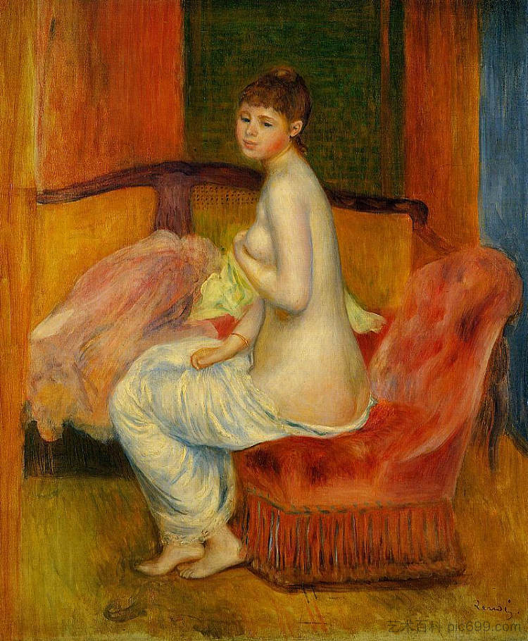 裸坐(东方) Seated Nude (At East) (1885)，皮耶尔·奥古斯特·雷诺阿