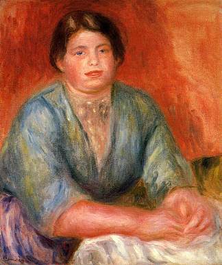 穿蓝裙子坐着的女人 Seated Woman in a Blue Dress (1915)，皮耶尔·奥古斯特·雷诺阿