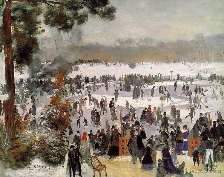 布洛涅森林的滑冰运动员 Skaters in the Bois de Boulogne (1868)，皮耶尔·奥古斯特·雷诺阿