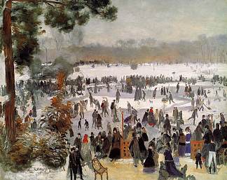 布洛涅森林的滑冰运动员 Skaters in the Bois de Boulogne (1868)，皮耶尔·奥古斯特·雷诺阿