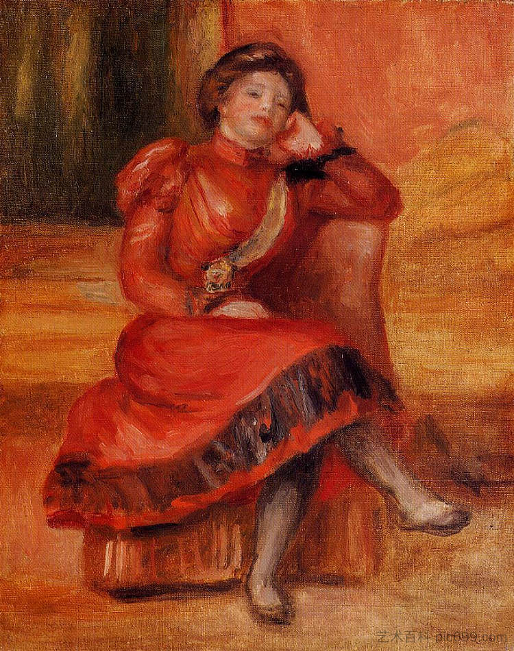 穿红裙子的西班牙舞者 Spanish Dancer in a Red Dress (c.1896)，皮耶尔·奥古斯特·雷诺阿