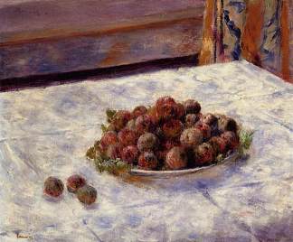 静物画，一盘李子 Still Life, a Plate of Plums (c.1884)，皮耶尔·奥古斯特·雷诺阿