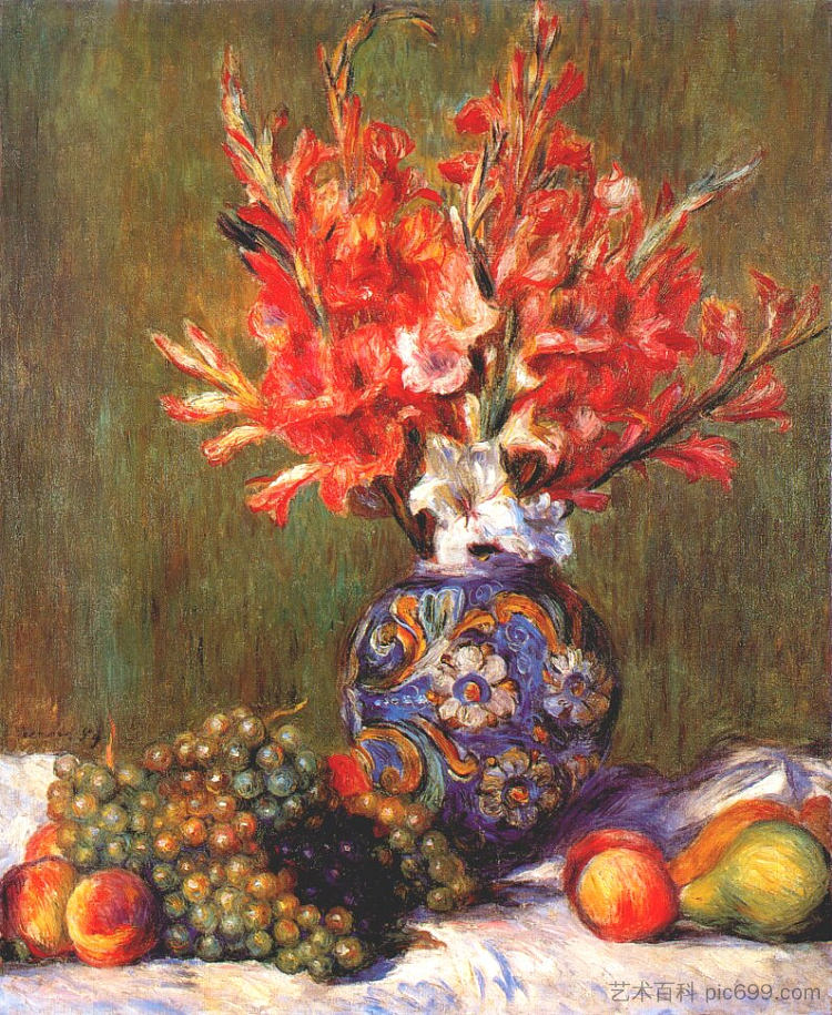 静物花卉和水果 Still Life Flowers and Fruit (1889)，皮耶尔·奥古斯特·雷诺阿