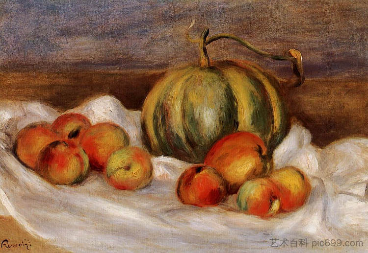 静物与哈密瓜和桃子 Still Life with Cantalope and Peaches (1905),皮耶尔·奥古斯特·雷诺阿