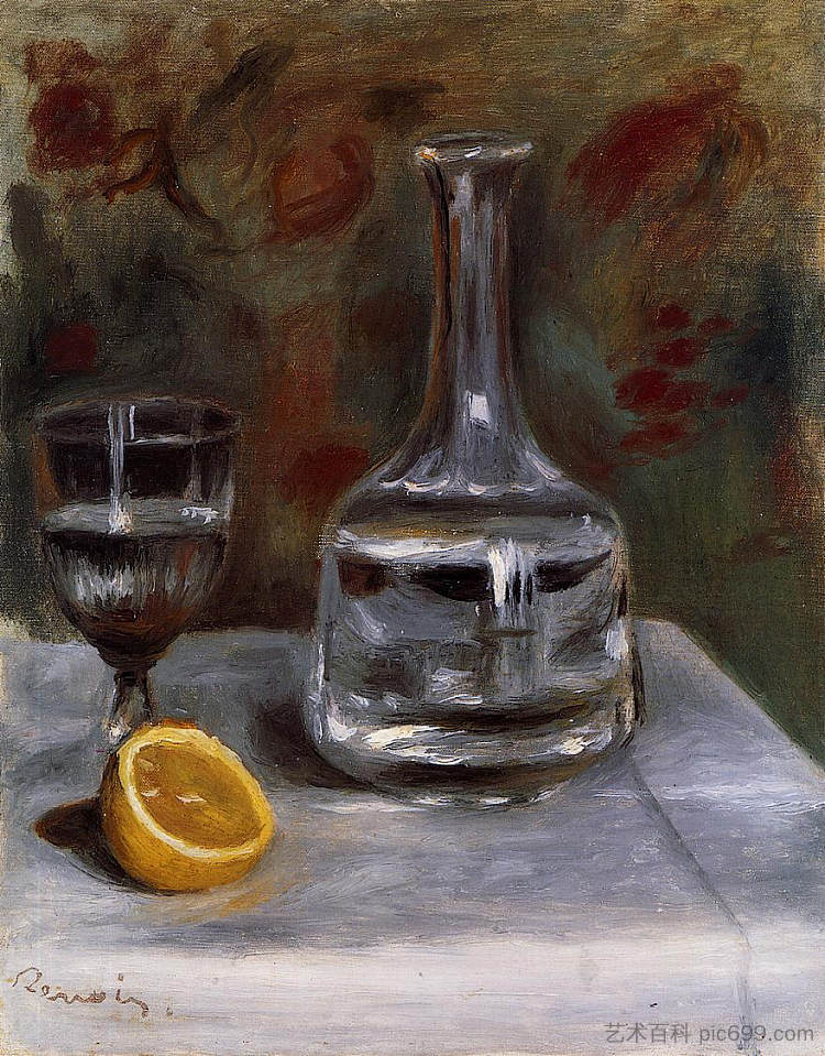 酒瓶静物画 Still Life with Carafe (1892)，皮耶尔·奥古斯特·雷诺阿