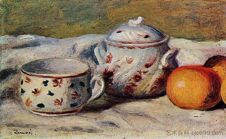 静物与杯子和糖碗 Still Life with Cup and Sugar Bowl (1904),皮耶尔·奥古斯特·雷诺阿