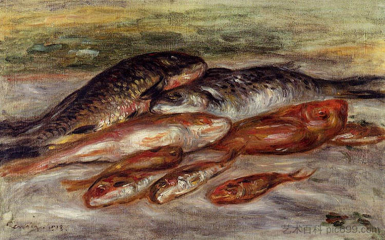 鱼的静物 Still Life with Fish (c.1913)，皮耶尔·奥古斯特·雷诺阿