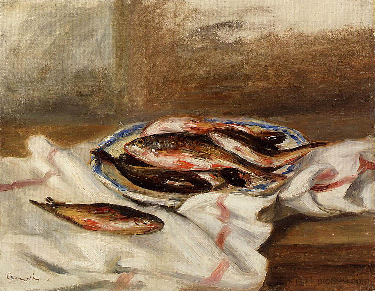 鱼的静物 Still Life with Fish (c.1890)，皮耶尔·奥古斯特·雷诺阿