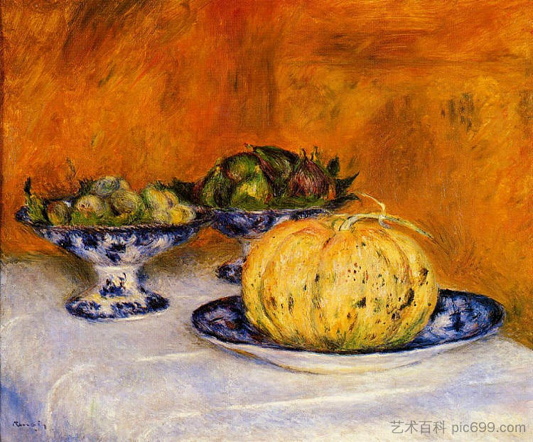 静物与甜瓜 Still Life with Melon (1882)，皮耶尔·奥古斯特·雷诺阿