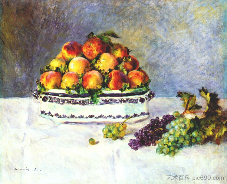 桃子和葡萄的静物 Still life with peaches and grapes (1881),皮耶尔·奥古斯特·雷诺阿