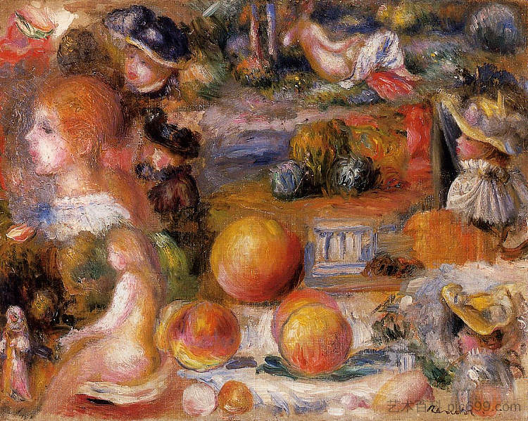 研究女人的头、裸体、风景和桃子 Studies Woman s Heads, Nudes, Landscapes and Peaches (1895 - 1896),皮耶尔·奥古斯特·雷诺阿