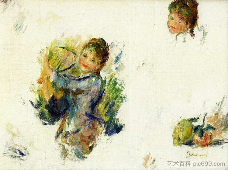 女孩玩毽子的研究 Study for Girls playing with a Shuttlecock (c.1887)，皮耶尔·奥古斯特·雷诺阿