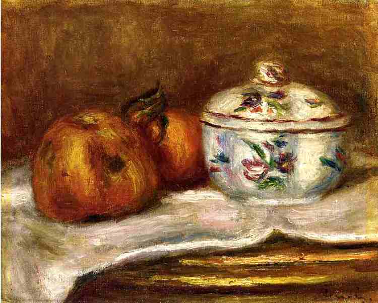 糖碗,苹果和橘子 Sugar Bowl, Apple and Orange,皮耶尔·奥古斯特·雷诺阿