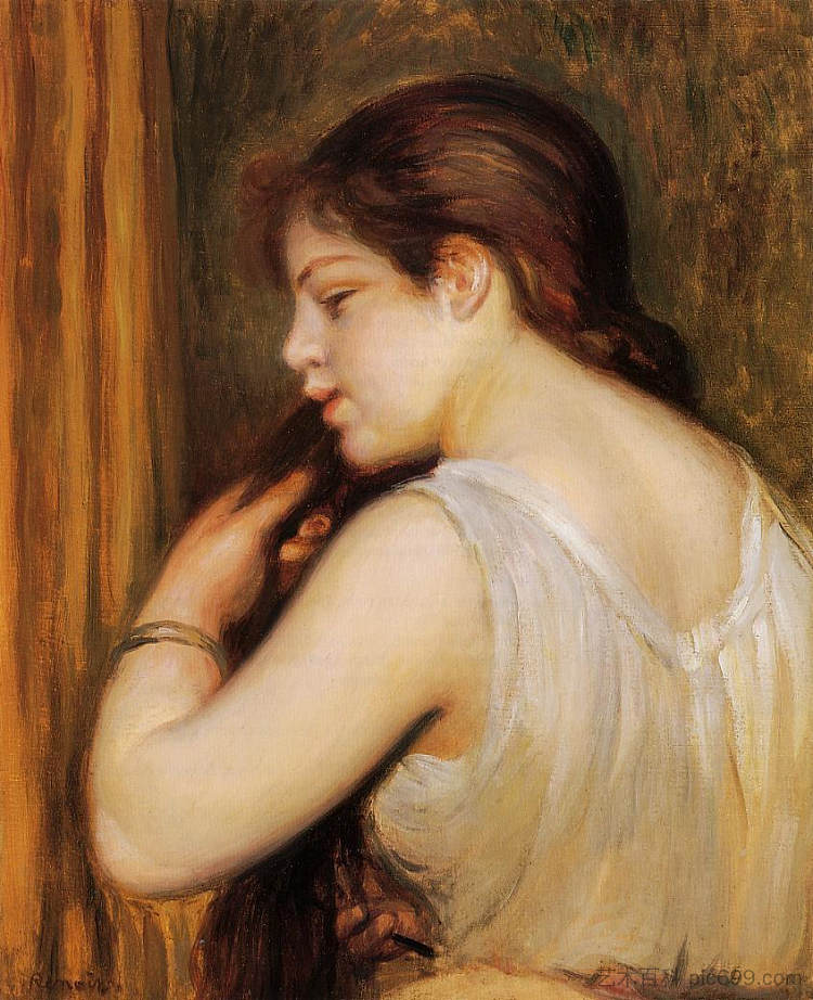 发型(小女孩梳头) The Coiffure (Young Girl Combing Her Hair) (1896),皮耶尔·奥古斯特·雷诺阿
