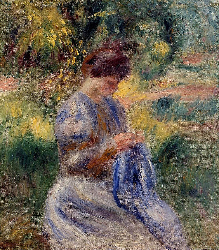 绣工(在花园里刺绣的女人) The Embroiderer (Woman Embroidering in a Garden) (c.1898)，皮耶尔·奥古斯特·雷诺阿