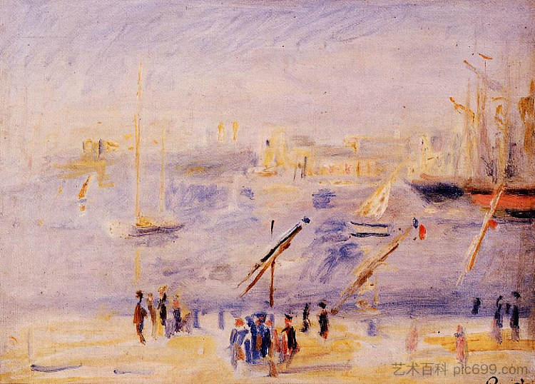 马赛老港，人和船 The Old Port of Marseille, People and Boats (1890)，皮耶尔·奥古斯特·雷诺阿