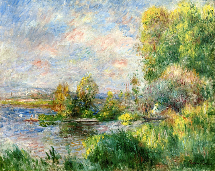 布吉瓦尔的塞纳河 The Seine at Bougival (1879)，皮耶尔·奥古斯特·雷诺阿