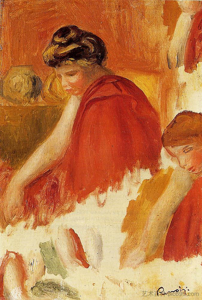 两个穿红袍的女人 Two Women in Red Robes (1895)，皮耶尔·奥古斯特·雷诺阿