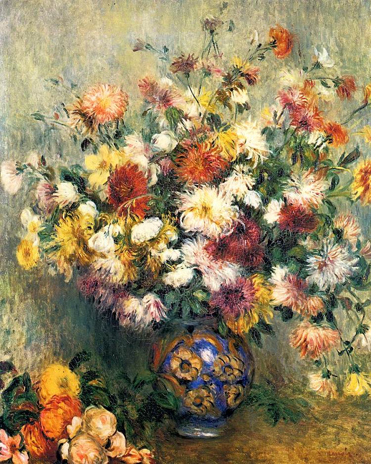 菊花瓶 Vase of Chrysanthemums (c.1880 - 1882)，皮耶尔·奥古斯特·雷诺阿